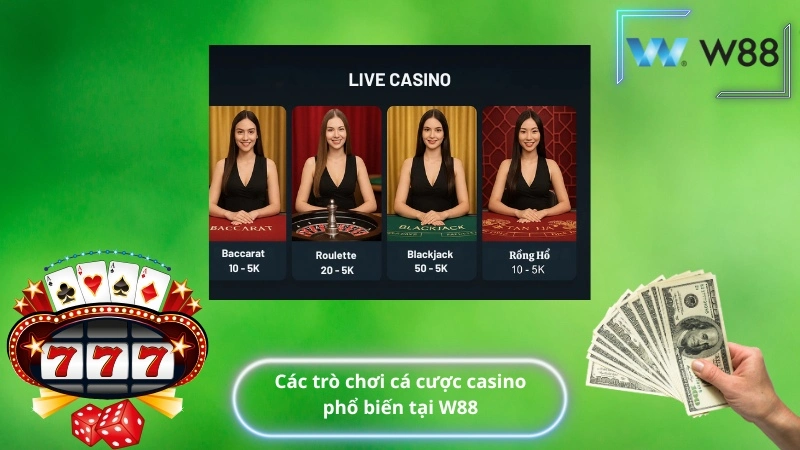 Các trò chơi cá cược casino phổ biến tại W88