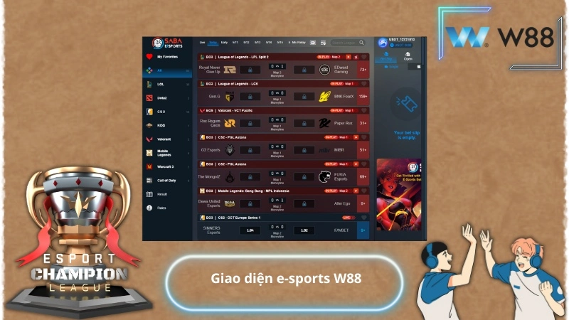 Giao diện e-sports W88